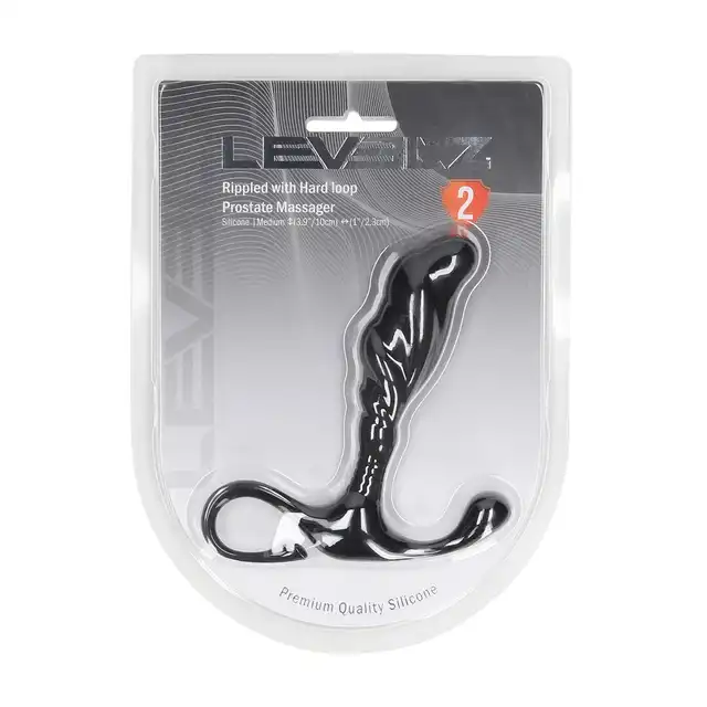 Levelz -  Rippled with Hard Loop Silicone Prostate Massager M. Czarny silikonowy masażer prostaty bez wibracji w rozmiarze M