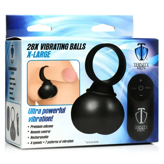 Trinity Men - 28X Vibrating Balls X-Large - Ring z wibrującymi jądrami sterowany pilotem. 4 funkcje i 7 wzorów wibracji!