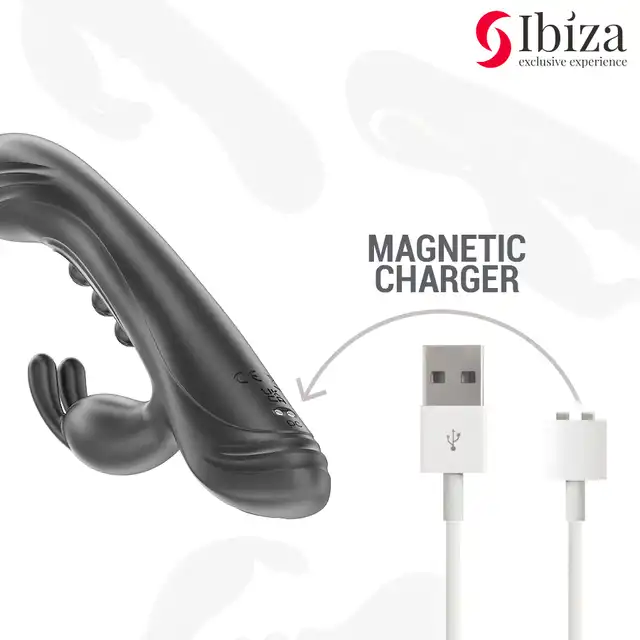 Ibiza – Vibrating Rabbit with Pulsation. Mega czarny wibrator z 3 stukającymi kuleczkami oraz mocnym masażerem łechtaczki
