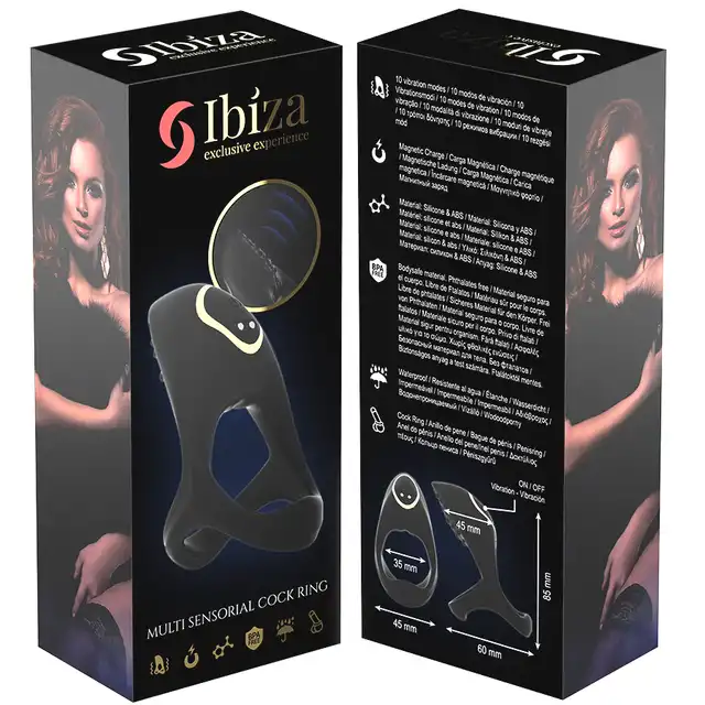 Ibiza - Multi Sensorial Cock Ring. Nowoczesny czarny pierścień na penisa z miękkiego silikonu