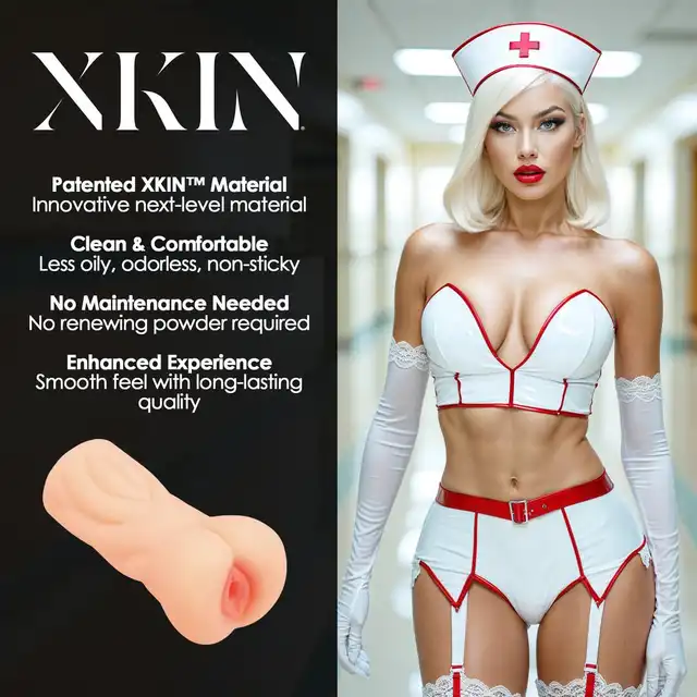 Xkin - Career Girls Naughty Nurse Tiffany Throatcheek - Kieszonkowy masturbator inspirowany pielęgniarką. Realistyczny, miękki, lekki.