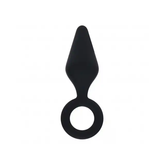 Levelz – Anal Plug With Loop Medium. Wygodny silikonowy czarny korek analny z uchwytem w formie pętli