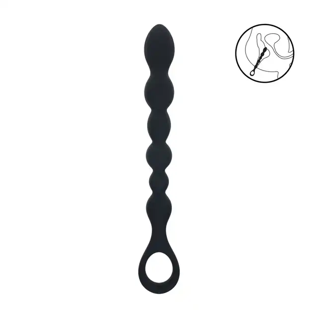Levelz - Beaded Snake Silicone Anal Probe with Loop. Długie dildo analne w kształcie sondy i koralików analnych, mocne wibracje 