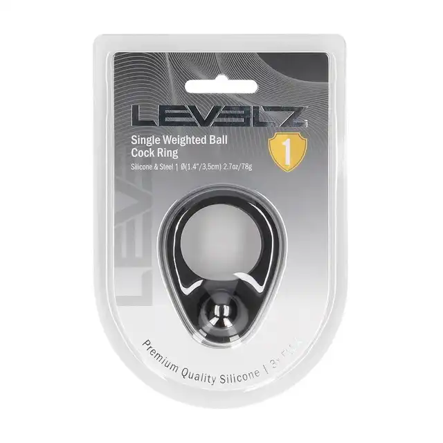 Levelz – Single Weighted Ball Cock Ring. Czarny pierścień erekcyjny z płynnego silikonu z wyjmowalnym ciężarkiem 