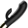 Ibiza - Powerful Anatomical Vibrator with Rabbit. Elegancki czarno-złoty wibrator z króliczkiem z dwoma niezależnymi silnikami
