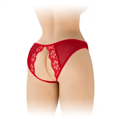 Fashion Secret - Ambre Red OS - Otwarte czerwone figi o intrygującym kroju z kwiatowym motywem.