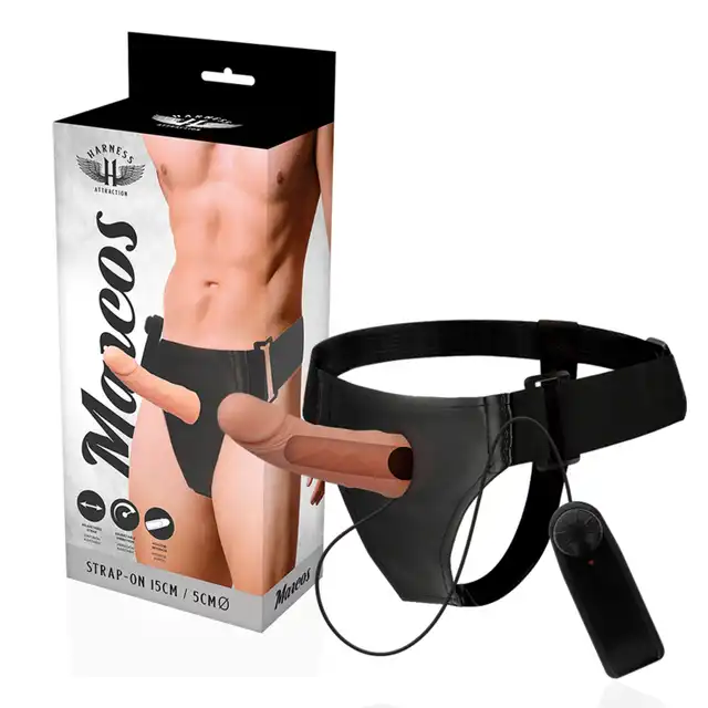 Harness Attraction - Marcos. Męski strapon z wibracjami, przedłużka z uprzężą 15 cm 