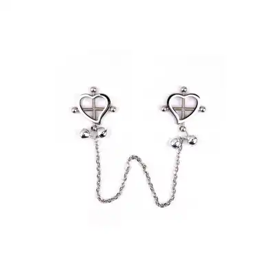 Oproducts – Heart-Shaped Nipple Clamps Tinkling Bells – regulowane zaciski na sutki z dzwoneczkami
