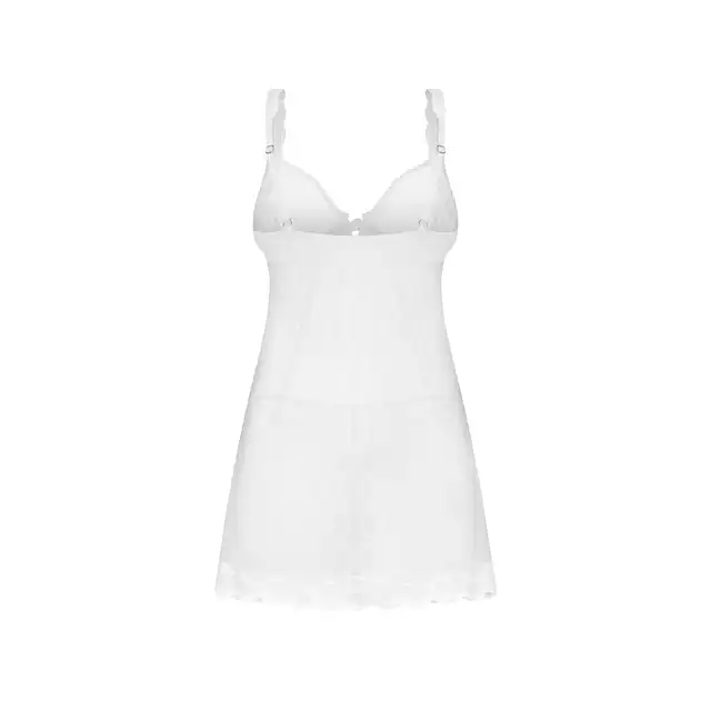 Obsessive – Weddya Babydoll White L/XL. Biały prześwitujący komplet ślubnej bielizny  w stylu babydoll 