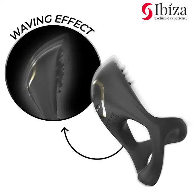 Ibiza - Multi Sensorial Cock Ring. Nowoczesny czarny pierścień na penisa z miękkiego silikonu