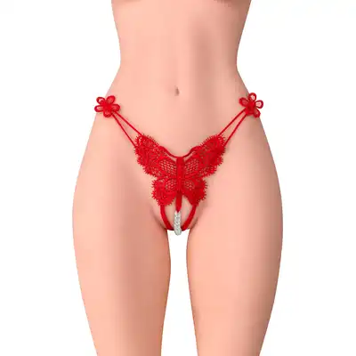 Fashion Secret - Natasha Red OS - Urocze stringi z motywem motyla i otwartym krokiem ze sznurem subtelnych pereł. Top produkt!