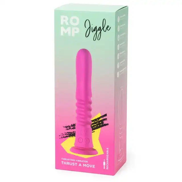 Romp - Jiggle - Nowoczesny wibrator  z rytmicznymi ruchami posuwisto-zwrotnymi. 6 poziomów prędkości oraz 4 tryby pracy, mocna przyssawka, kompatybilność z uprzężami strap-on.