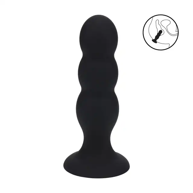 Levelz - Tri Rattle Liquid Silicone Anal Plug L. Czarny teksturowany korek analny z drżącą kuleczką