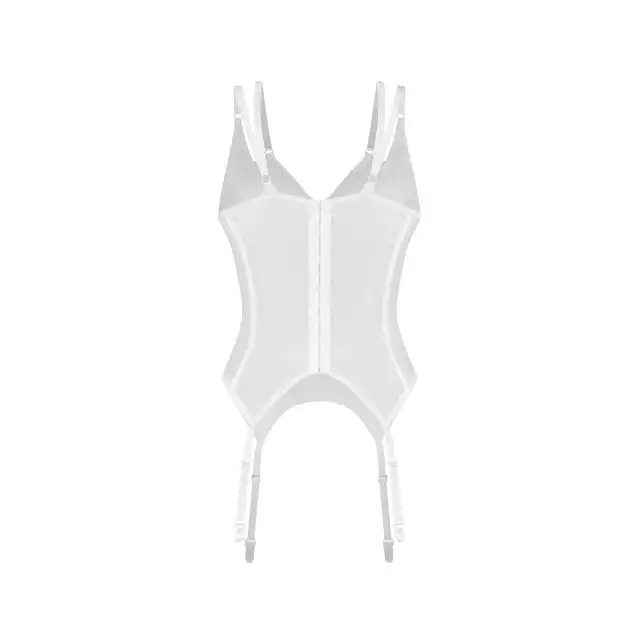 Obsessive - Arrowel White Corset L/XL - Biały gorset z transparentnego materiału. Ultraseksowna bielizna na noc poślubną i nie tylko!