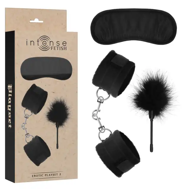 Intense - Fetish Erotic Playset 2. Podstawowy zestaw BDSM maska, kajdanki i kuszące piórko. 