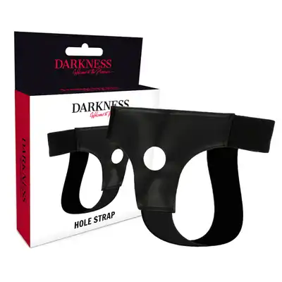 Darkness - Hole strap. Uniwersalny harness z otworem, klasyczny czarny z ekoskóry.
