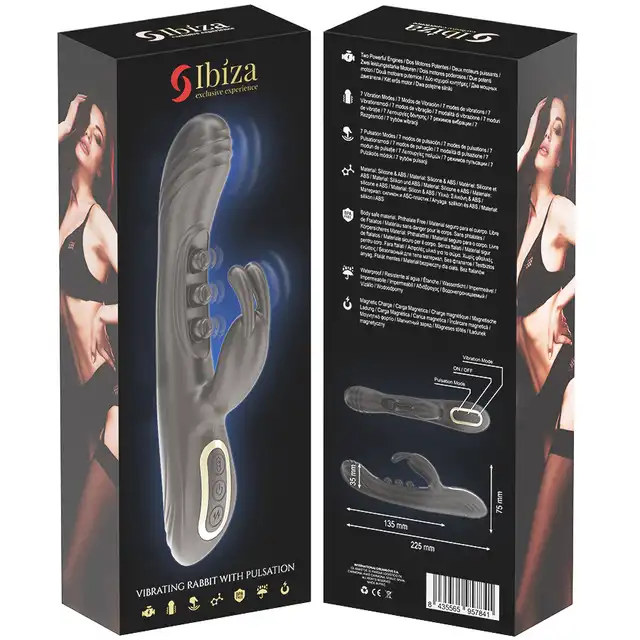 Ibiza – Vibrating Rabbit with Pulsation. Mega czarny wibrator z 3 stukającymi kuleczkami oraz mocnym masażerem łechtaczki