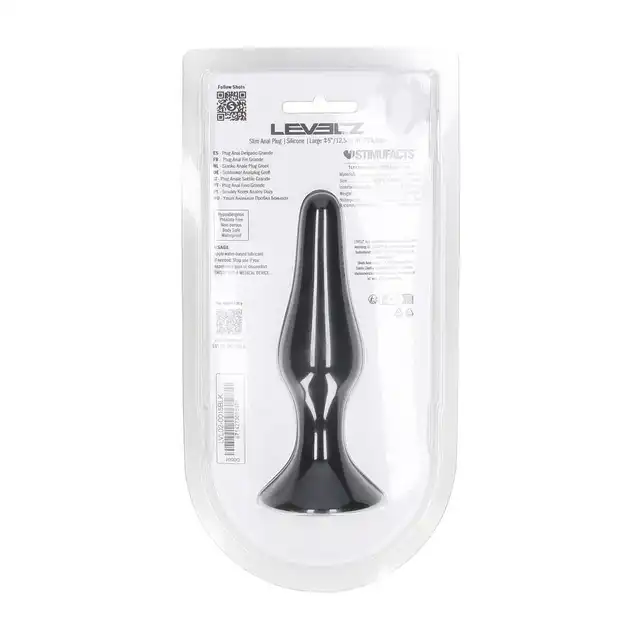 Levelz – Slim Anal Plug L. Smukły, ergonomiczny silikonowy czarny korek analny z szeroką podstawą