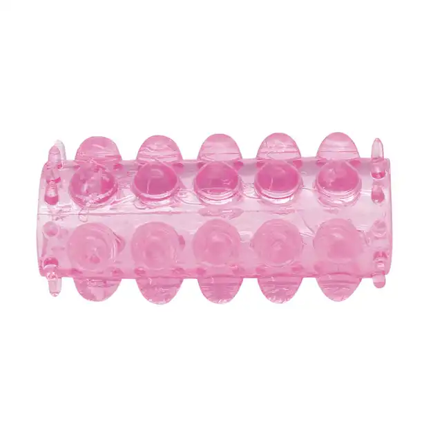 Toyz4Lovers - Long Ring Phallic Sheath. Nakładka na penisa z wypustkami, rozciągliwa i transparentna w kolorze różowym