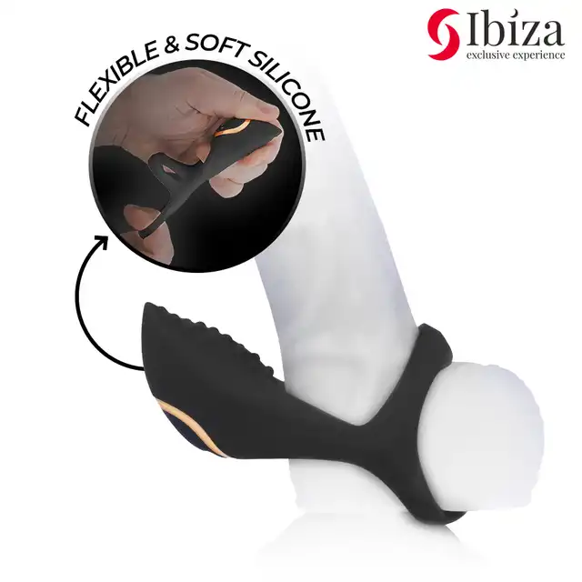Ibiza - Multi Sensorial Cock Ring. Nowoczesny czarny pierścień na penisa z miękkiego silikonu