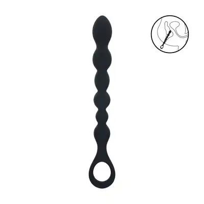 Levelz - Beaded Snake Silicone Anal Probe with Loop. Długie dildo analne w kształcie sondy i koralików analnych, mocne wibracje 