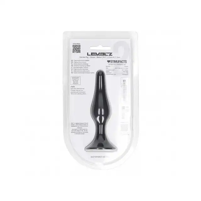 Levelz - Slim Anal Plug Medium 11,5 cm. Czarny silikonowy smukły korek analny o szerokiej podstawie i 3 cm średnicy