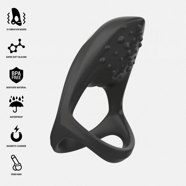 Ibiza - Multi Sensorial Cock Ring. Nowoczesny czarny pierścień na penisa z miękkiego silikonu