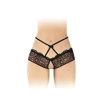 Fashion Secret - Celia Black OS - Koronkowe czarne figi z otwartym krokiem i subtelnymi paseczkami podkreślającymi biodra.