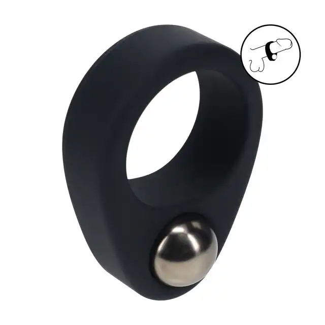 Levelz – Single Weighted Ball Cock Ring. Czarny pierścień erekcyjny z płynnego silikonu z wyjmowalnym ciężarkiem 