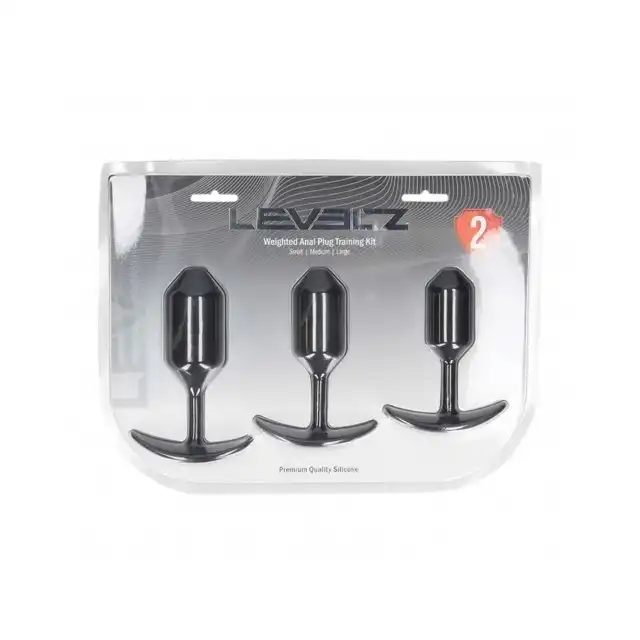 Levelz – Weighted Anal Plug Training Kit. Zestaw progresywny czarnych korków analnych z metalowym rdzeniem