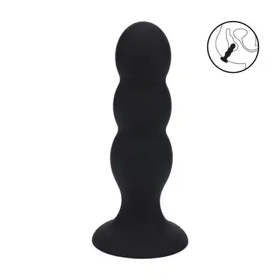 Levelz - Tri Rattle Liquid Silicone Anal Plug L. Czarny teksturowany korek analny z drżącą kuleczką