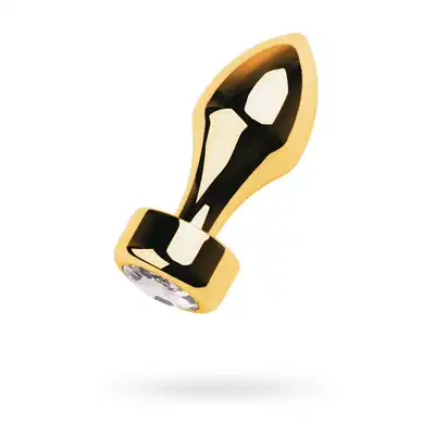 Metal by Toyfa - Gold anal plug with white round-shaped gem - Złoty korek analny w kształcie pocisku z kryształkiem.