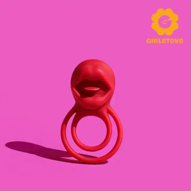 Girls Toys -Ring Maleme.  Red Kiss Vibrating Ring. Czerwony silikonowy wibrujący ring symulujący seks oralny