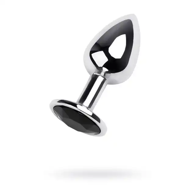 Toyfa – Metal. Korek analny srebrny z kryształem turmalinu 7 cm (czarny)