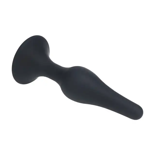 Levelz - Slim Silicone Anal Plug XL. Czarny silikonowy profilowany korek analny XL z przyssawką