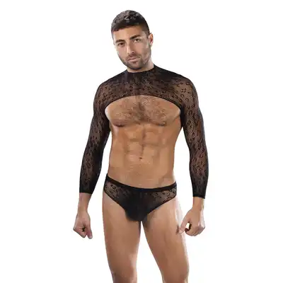 Envy Menswear - Untamed 2 Piece Set Black, OS - 2-częściowy zestaw z siateczki we wzór panterki One Size.