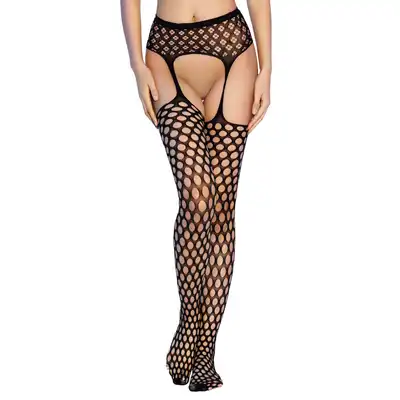 Softline - Stocking 4013. Czarne inspirowane kabaretkami rajstopy imitujące pończochy z pasem.