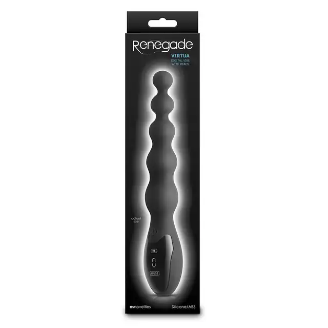 NS Novelties - Renegade - Virtua Black - Nowoczesne koraliki analne z wibracjami i cyfrowym panelem. Stopniowana konstrukcja, nowoczesna technologia, długość 24 cm.
