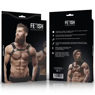 FETISH Submissive Attitude – Harness. Męska uprząż na klatkę piersiową z kółkami i ćwiekami. 