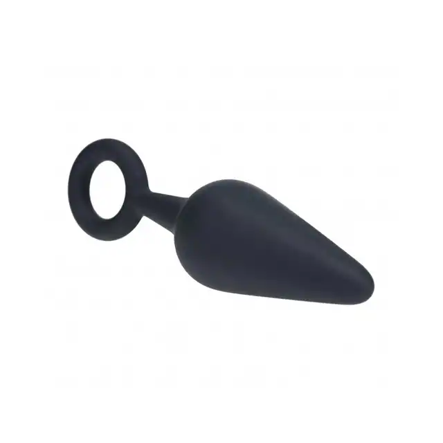 Levelz – Anal Plug With Loop Medium. Wygodny silikonowy czarny korek analny z uchwytem w formie pętli