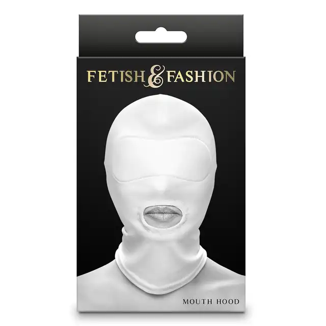 NS Novelties - Fetish Fashion Hood White. Maska z otworem na usta, elastyczna, ograniczająca zmysły. 