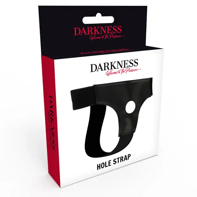 Darkness - Hole strap. Uniwersalny harness z otworem, klasyczny czarny z ekoskóry.