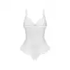 Obsessive – Weddya Crotchless Teddy White L/XL. Urocze i romantyczne,  pikantne białe otwarte body ślubne prześwitujące z koronką