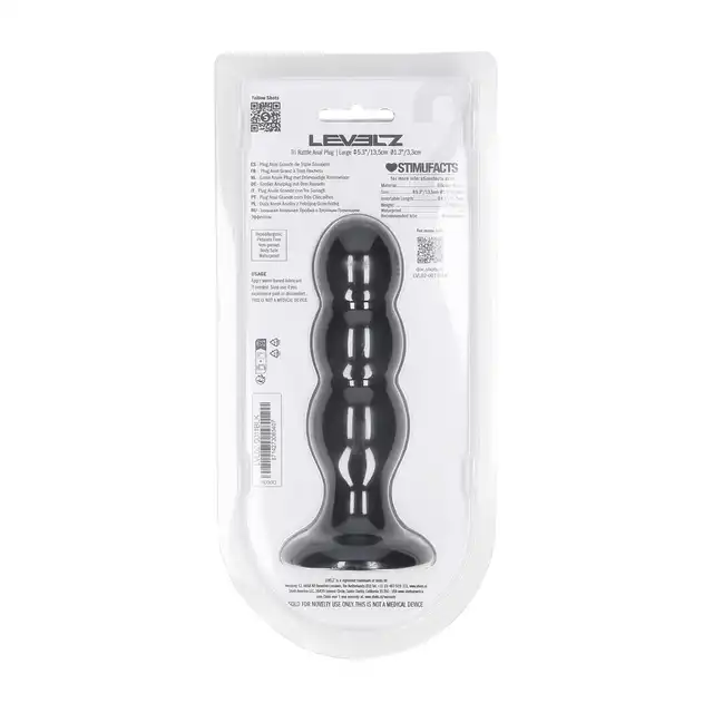 Levelz - Tri Rattle Liquid Silicone Anal Plug L. Czarny teksturowany korek analny z drżącą kuleczką