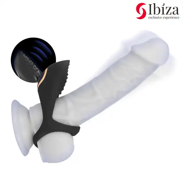 Ibiza - Multi Sensorial Cock Ring. Nowoczesny czarny pierścień na penisa z miękkiego silikonu