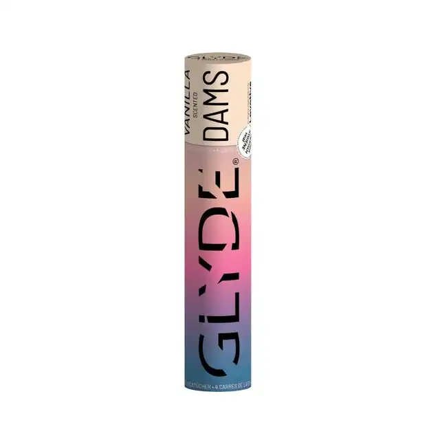 Glyde – Dams Laminas Latex Strawberry Scented. Zestaw 4 oralnych maseczek o zapachu wanilii