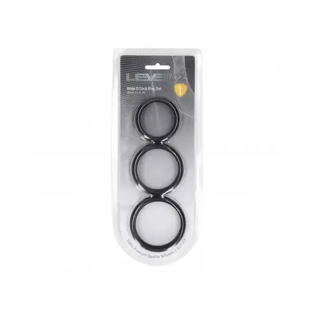 Levelz - Wide O Cock Ring Set. Zestaw 3 czarnych silikonowych ringów L/XL/XXL
