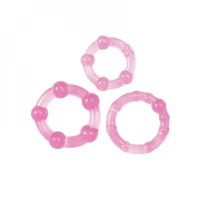 Toyz4Lovers -  Stud Cock Rings. Zestaw 3 rozciągliwych, transparentnych ringów na penisa w kolorze różowym