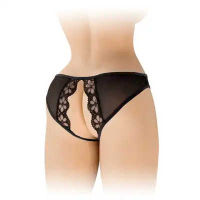 Fashion Secret - Ambre Black OS - Otwarte czarne figi o intrygującym kroju z kwiatowym motywem.