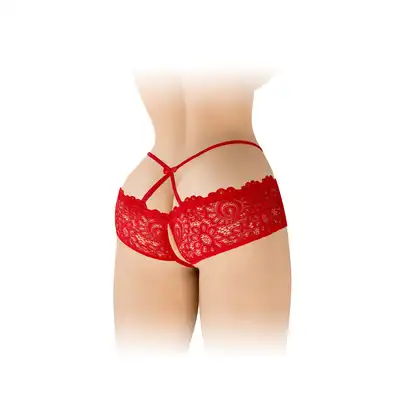 Fashion Secret - Celia Red OS - Koronkowe czerwone figi z otwartym krokiem i subtelnymi paseczkami podkreślającymi biodra.